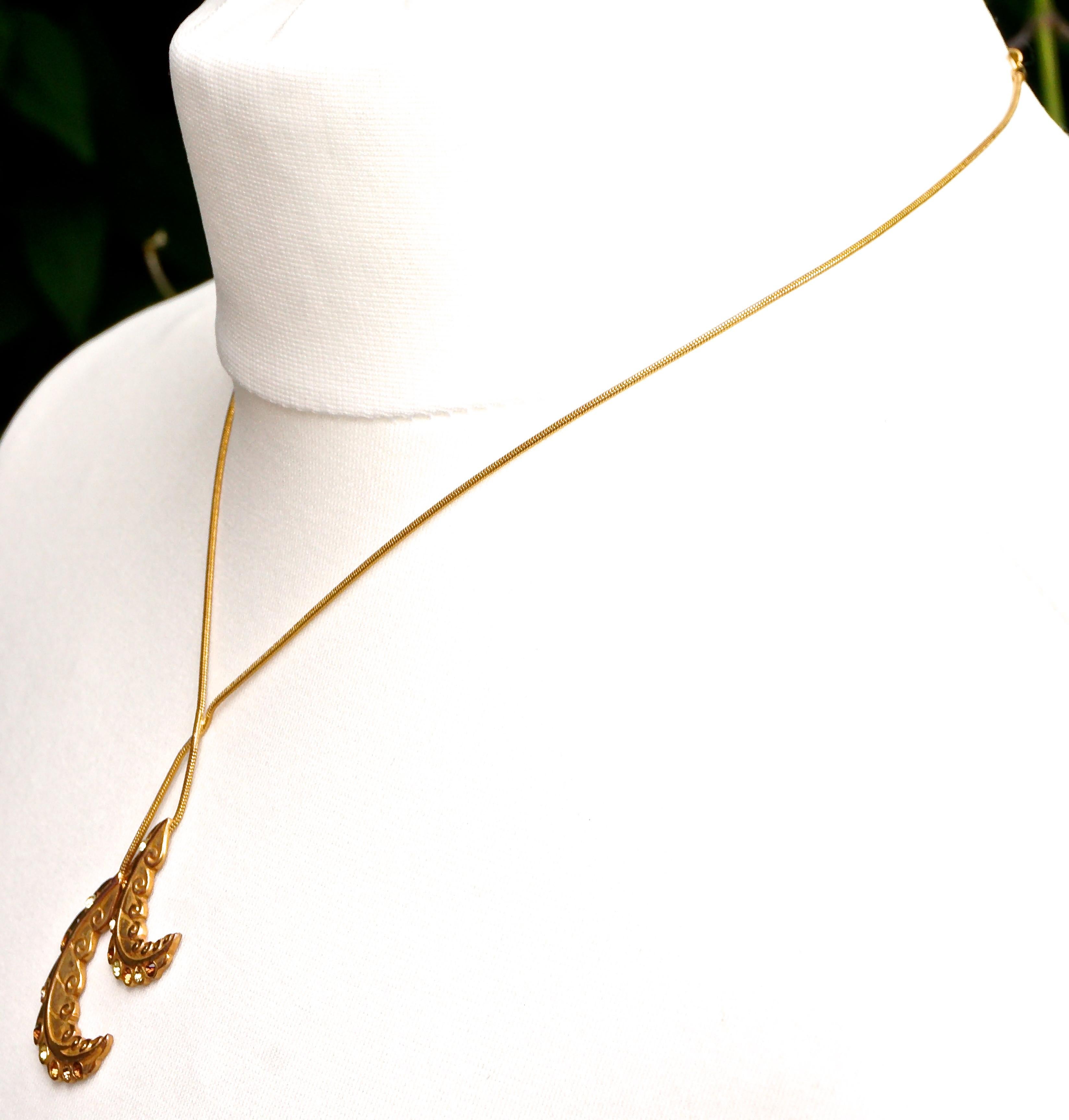Women's or Men's Lanvin Vintage Gold Tone Drop and Multi Coloured Rhinestone Necklace 
