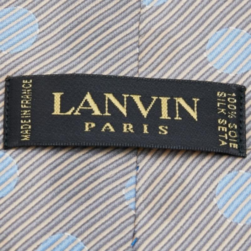 Lanvin Vintage Graue Seidenkrawatte mit Kreisdruck Herren im Angebot