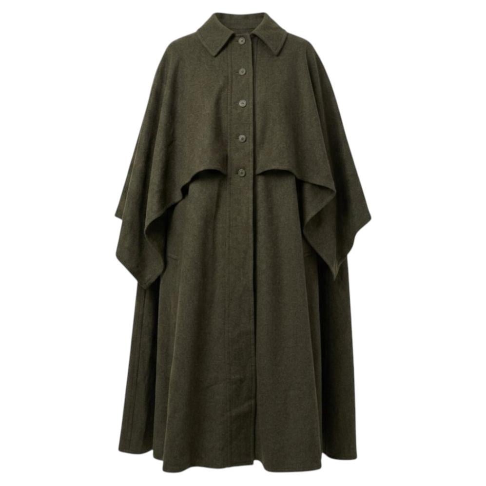 Lanvin Vintage Long Wool Cape - Muted Olive Green - Circa 1980s