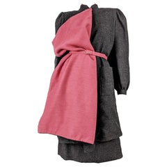 Lanvin Vintage Pink & Grey Wool Shoulder Pads 4 Piece Skirt Suit