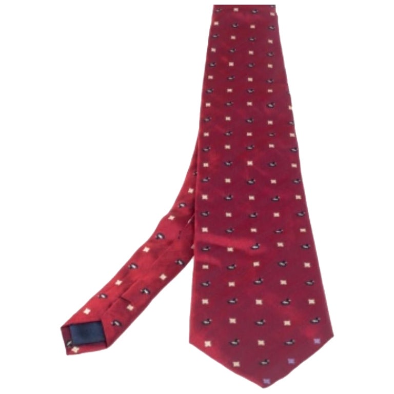 Lanvin Vintage Red Jacquard Silk Traditional Tie
