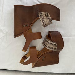 Lanvin Watersnake Wooden Wedge Sandal EU 39 High Platform Leather Ankle Strap