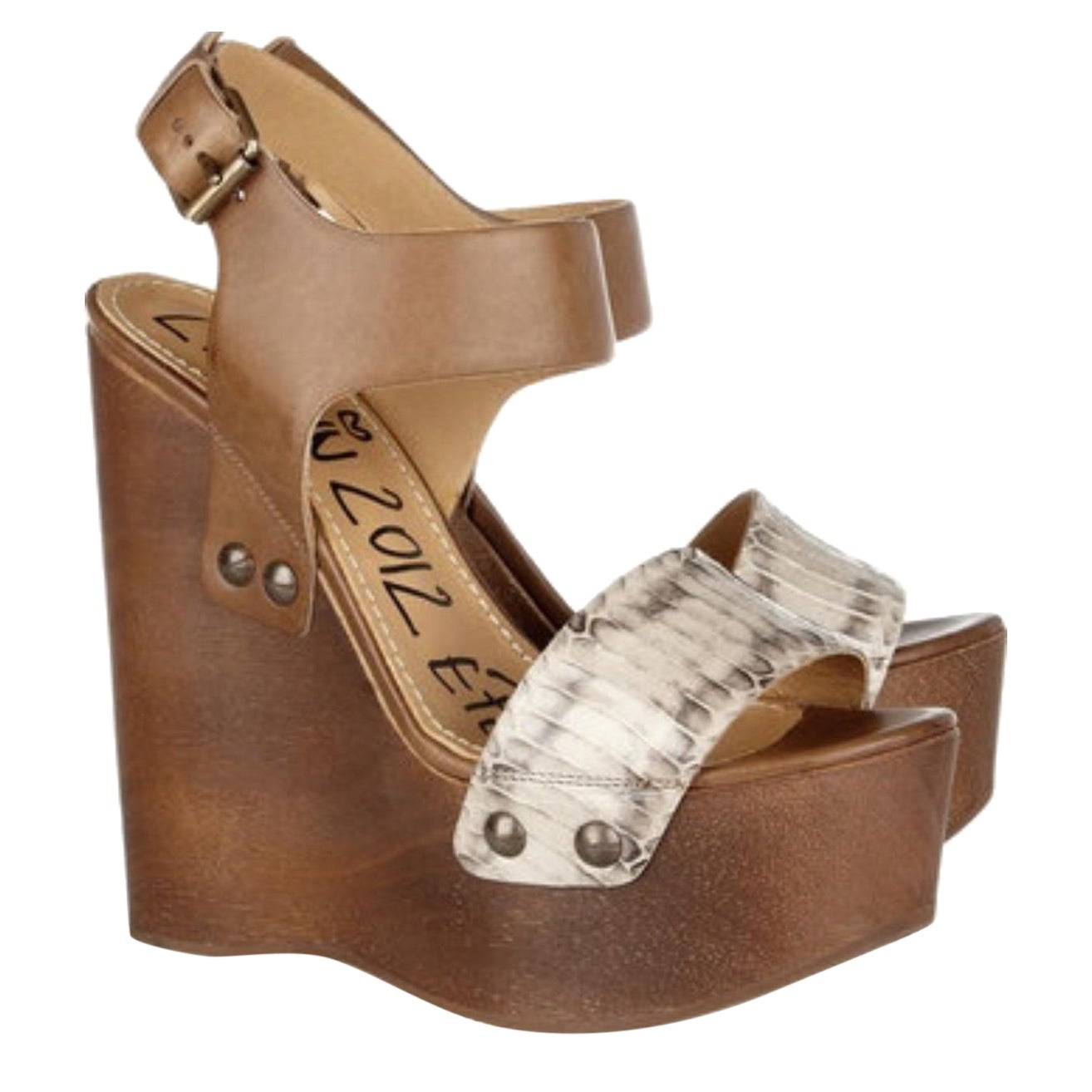 Lanvin Watersnake Wooden Wedge Sandal EU 39 High Platform Leather Ankle Strap