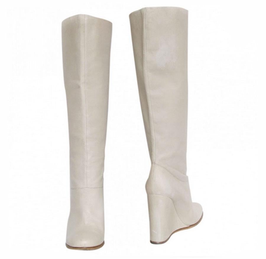 LANVIN Wedge Boots in Beige Lamb Leather Size 38.5 FR For Sale at 1stDibs