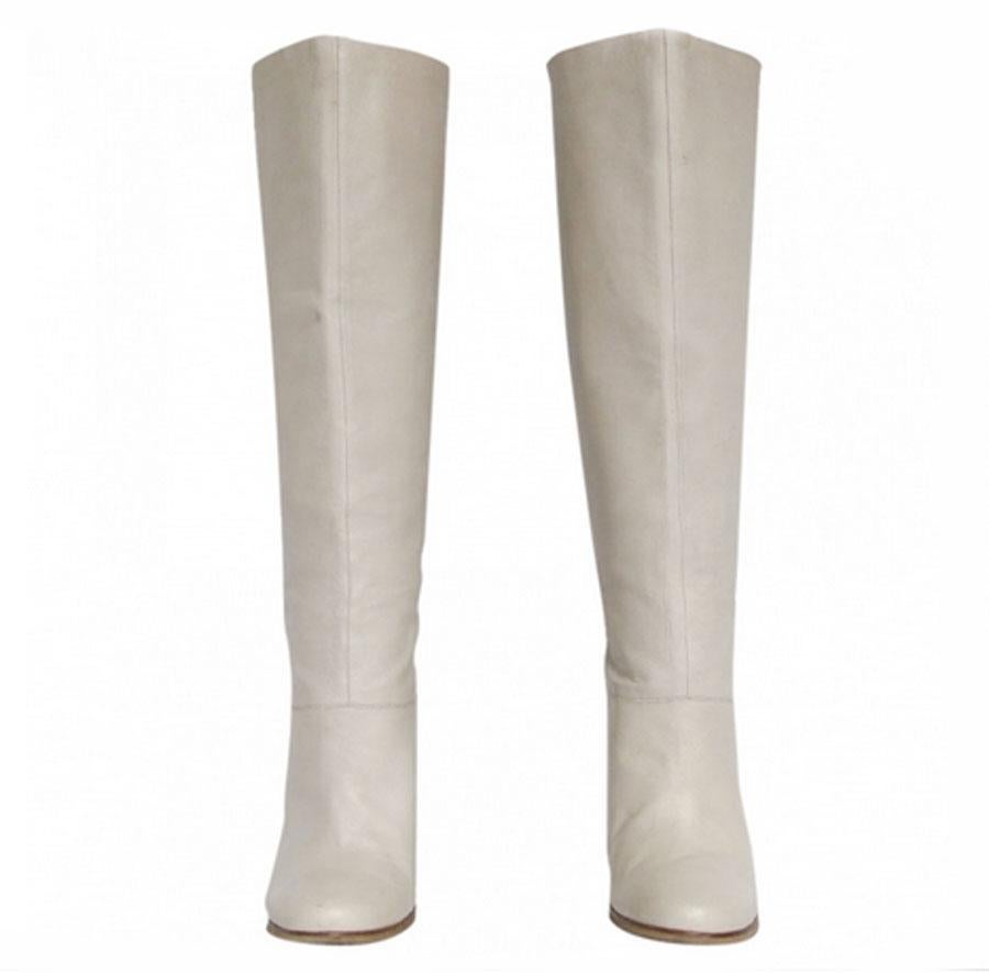 LANVIN Wedge Boots in Beige Lamb Leather Size 38.5 FR For Sale