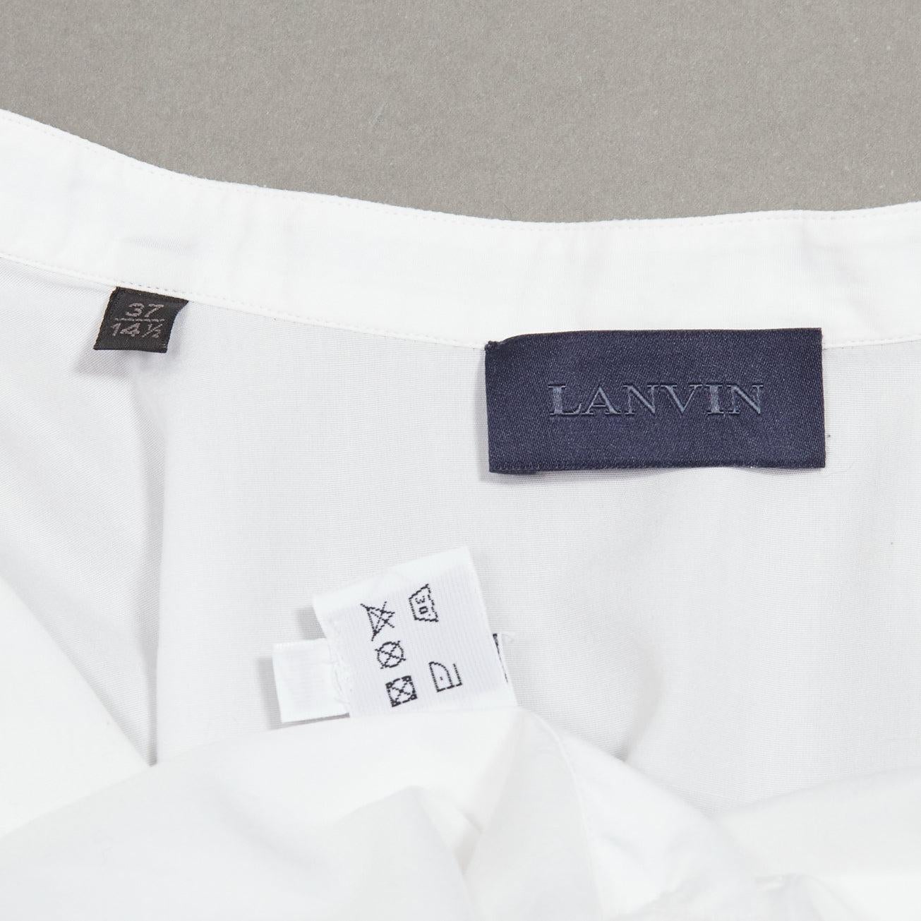 LANVIN white 100% cotton bow tie  collar plain dress shirt EU37 XS For Sale 4
