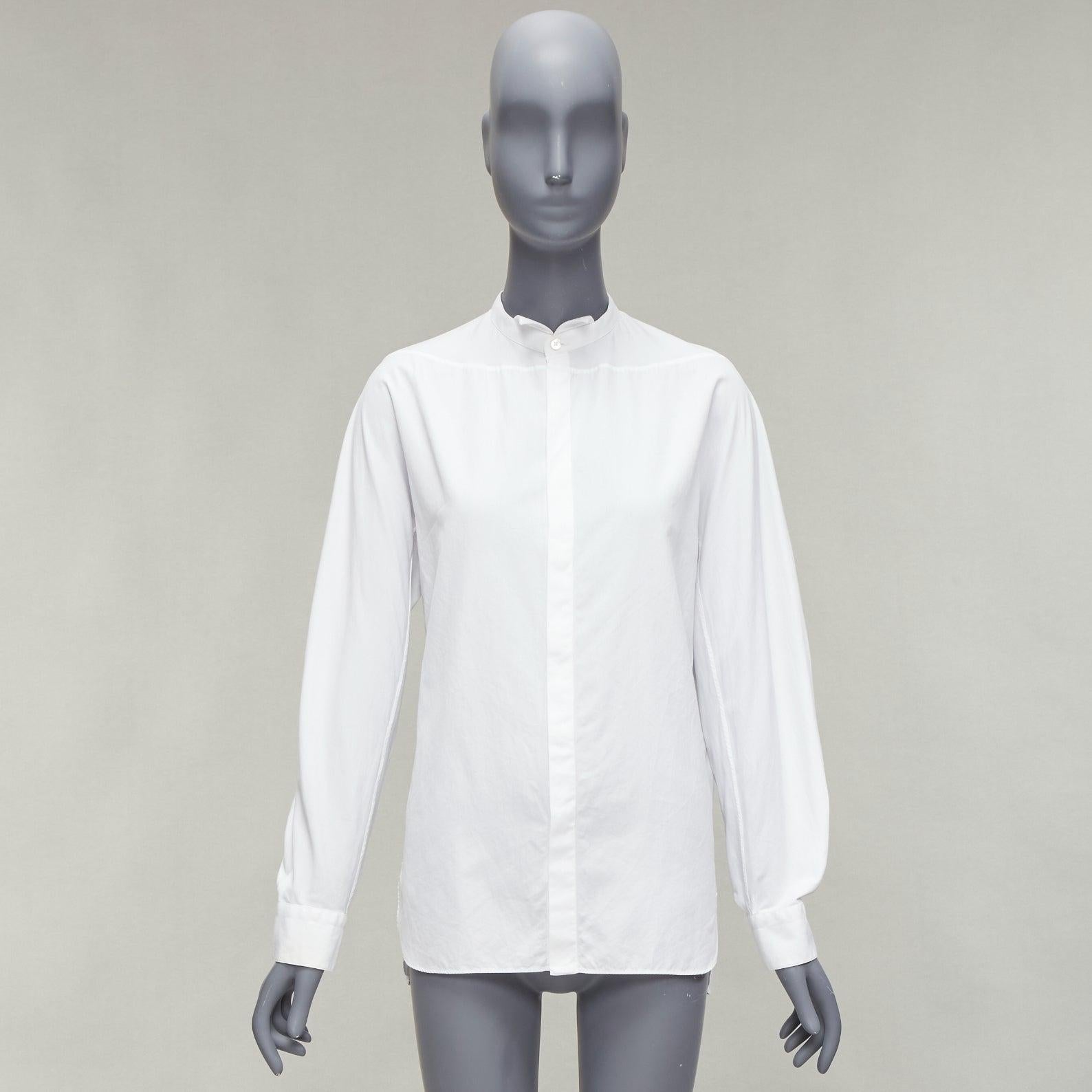 LANVIN white 100% cotton bow tie  collar plain dress shirt EU37 XS For Sale 5