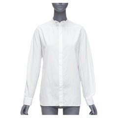 LANVIN white 100% cotton bow tie  collar plain dress shirt EU37 XS