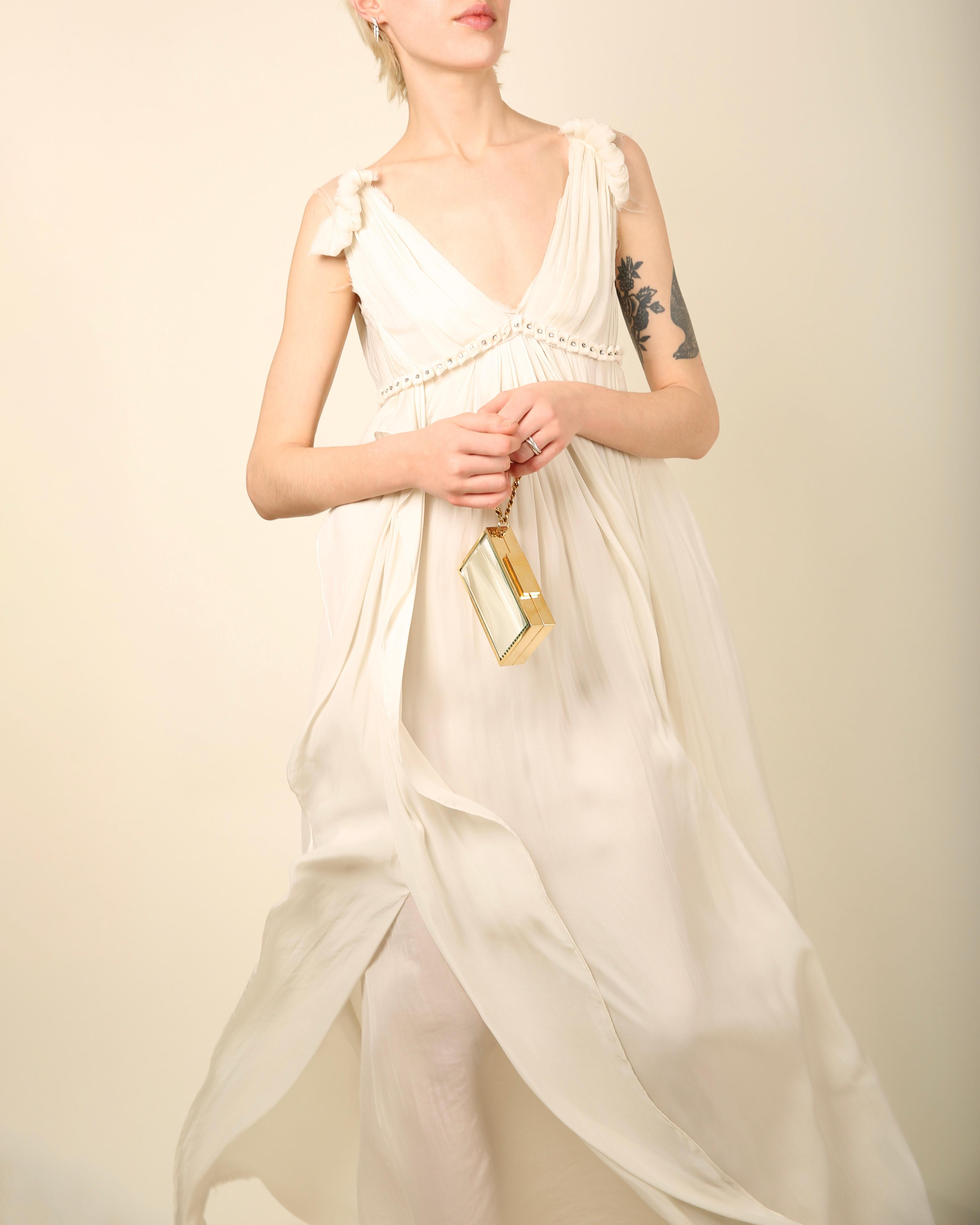 Lanvin white grecian style washed silk crystal embellished wedding dress gown For Sale 4