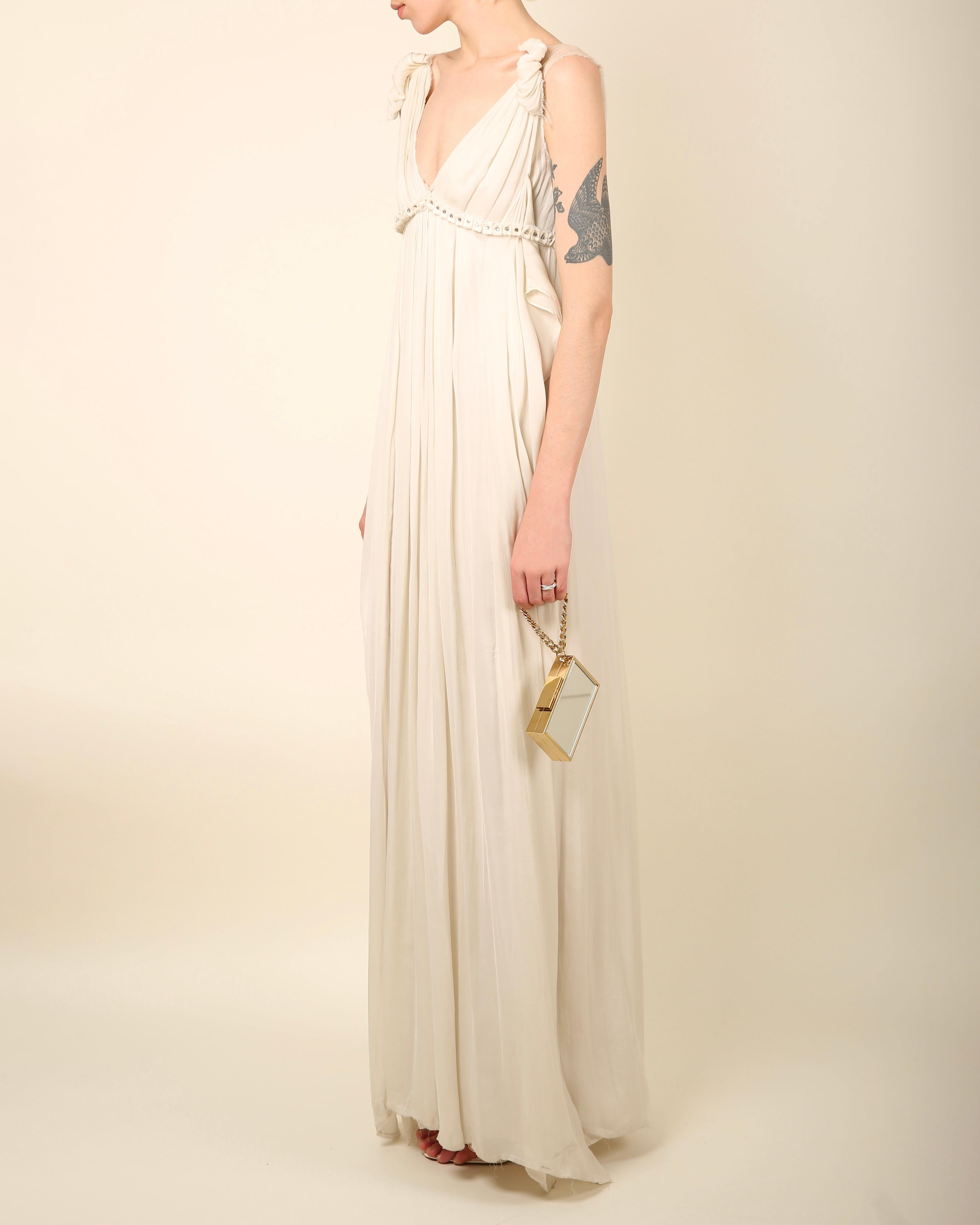White Lanvin white grecian style washed silk crystal embellished wedding dress gown For Sale