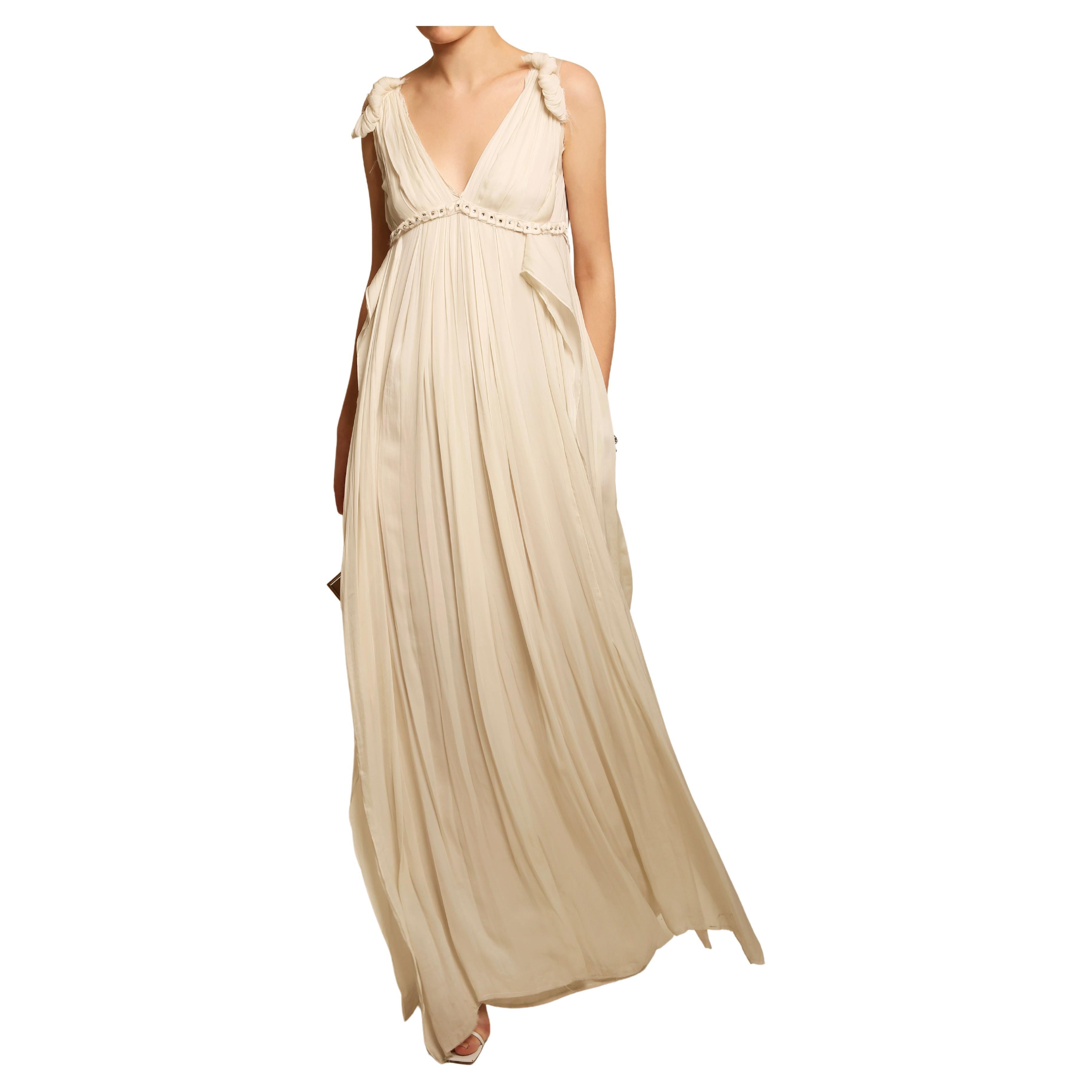 Lanvin white grecian style washed silk crystal embellished wedding dress gown