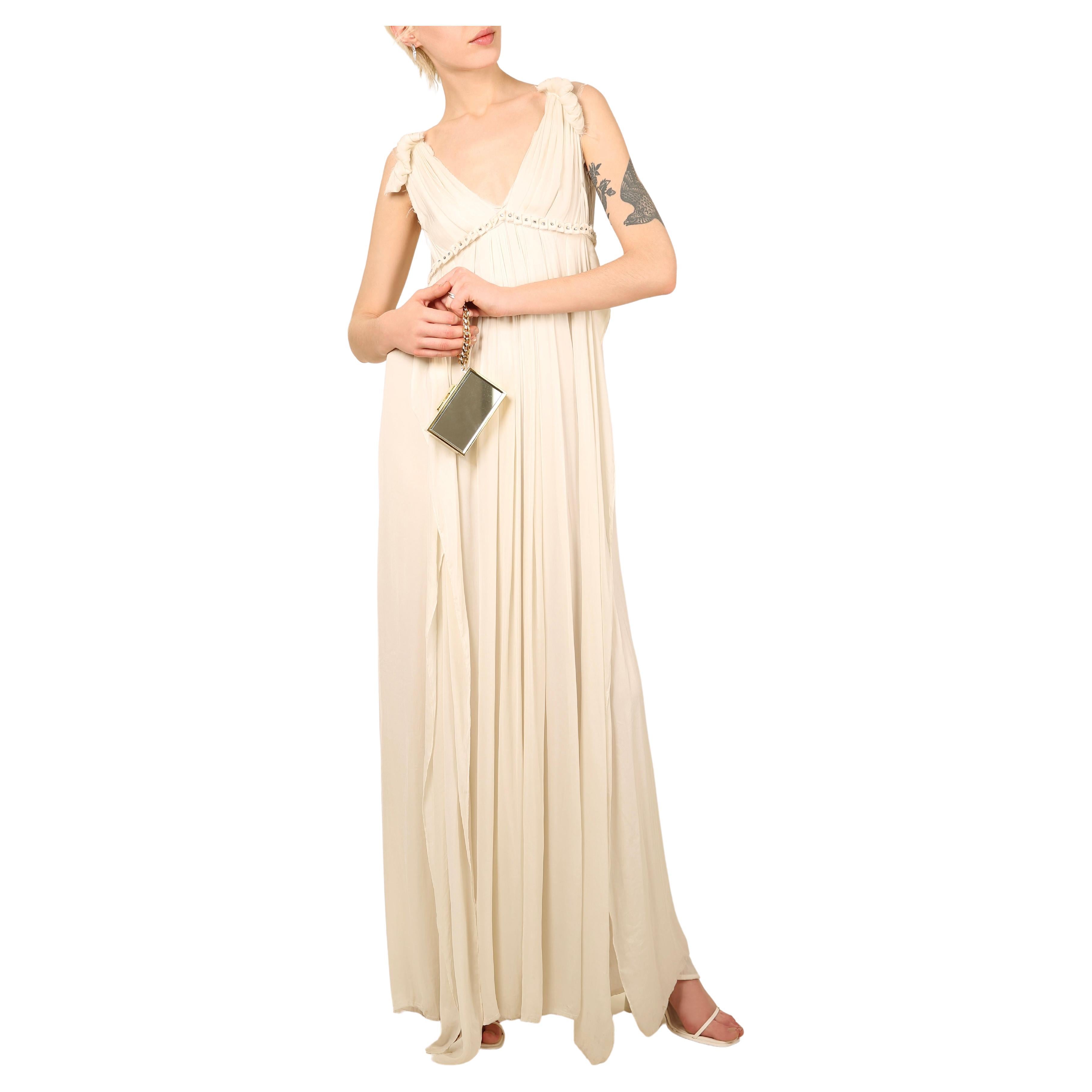 Lanvin Weißes Hochzeitskleid aus gewaschener Seide mit Kristallverzierung im griechischen Stil im Angebot