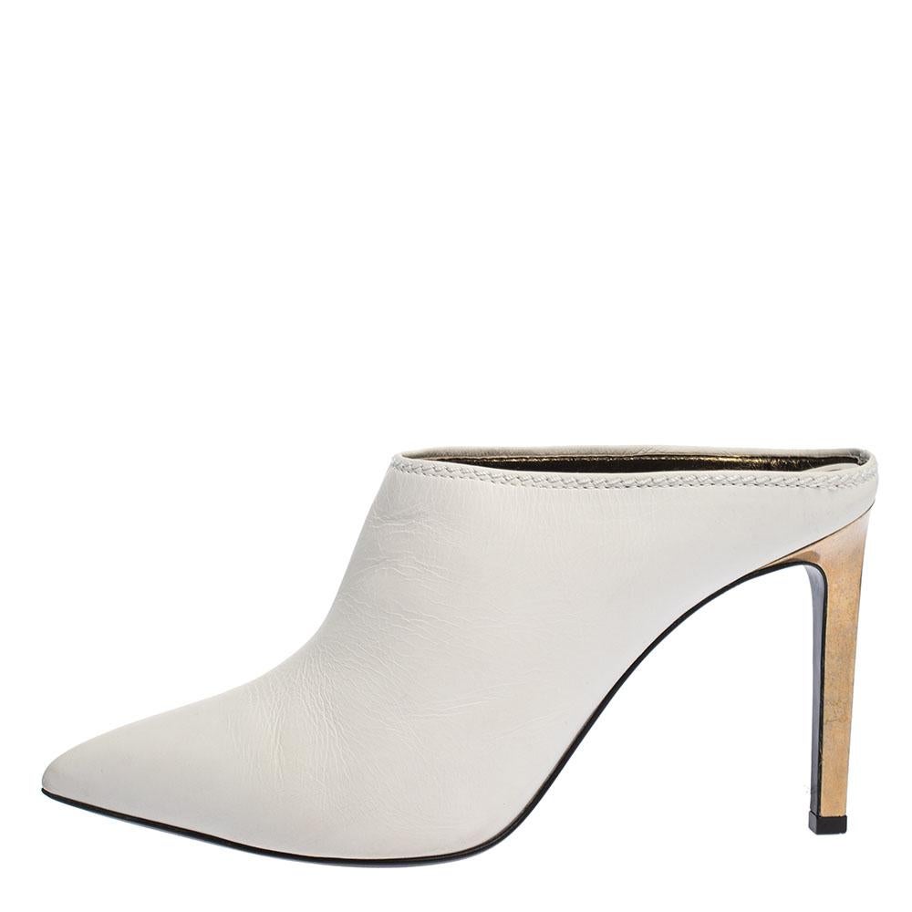 Treat your feet to the best of things by choosing these stunning mules from Lanvin! They feature a white leather body, pointed toes and high stiletto heels. Be it with dresses or easy-flowy pants, these mules will look good.

