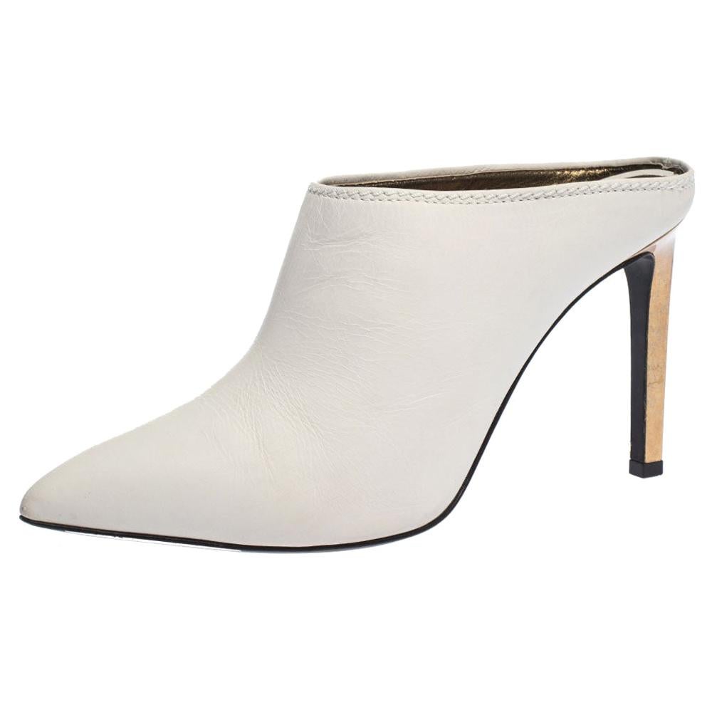 Lanvin White Leather Pointed Toe Mules Size 38.5 For Sale