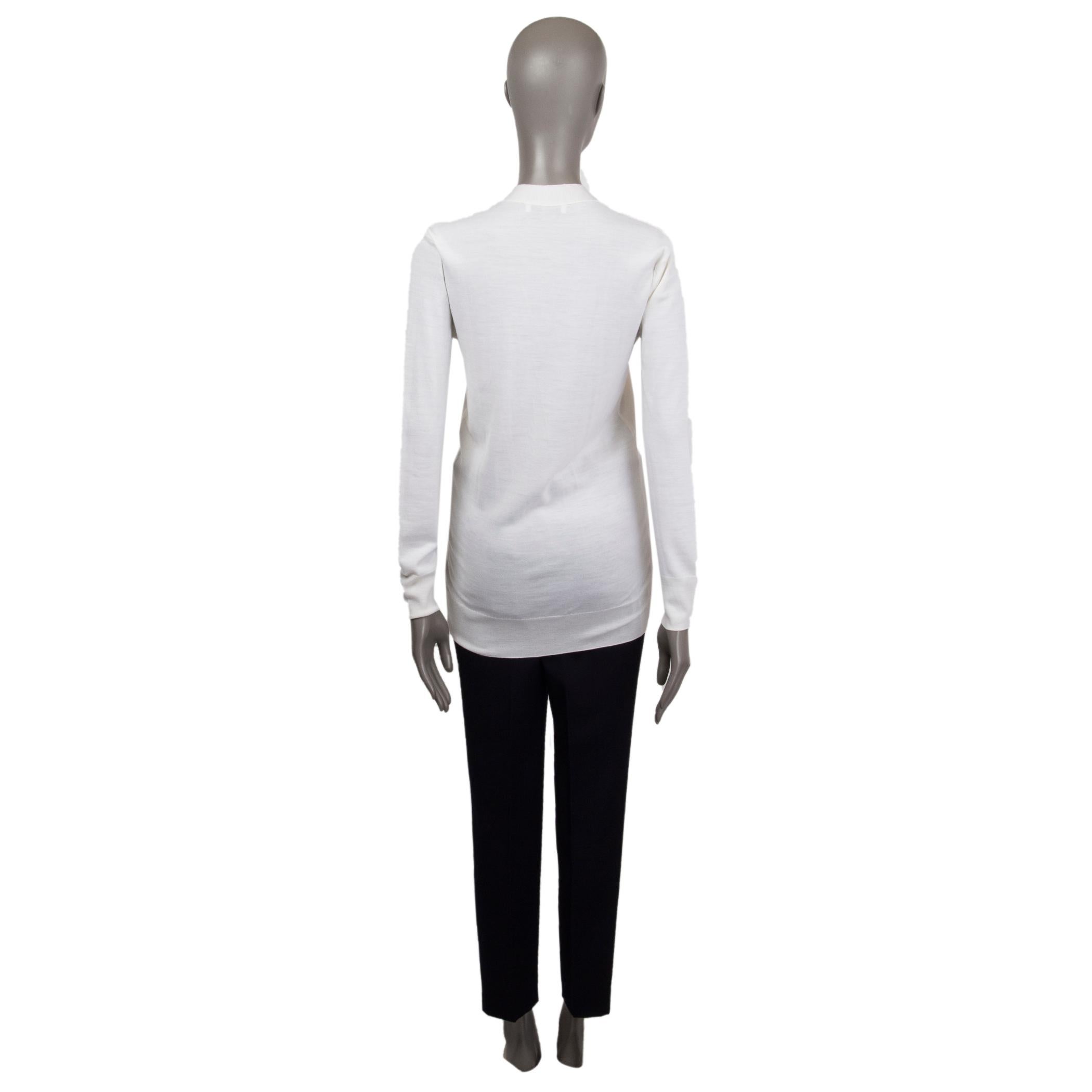 LANVIN white wool LONG CUT BUTTON FRONT V-NECK Cardigan Sweater XS In Excellent Condition For Sale In Zürich, CH