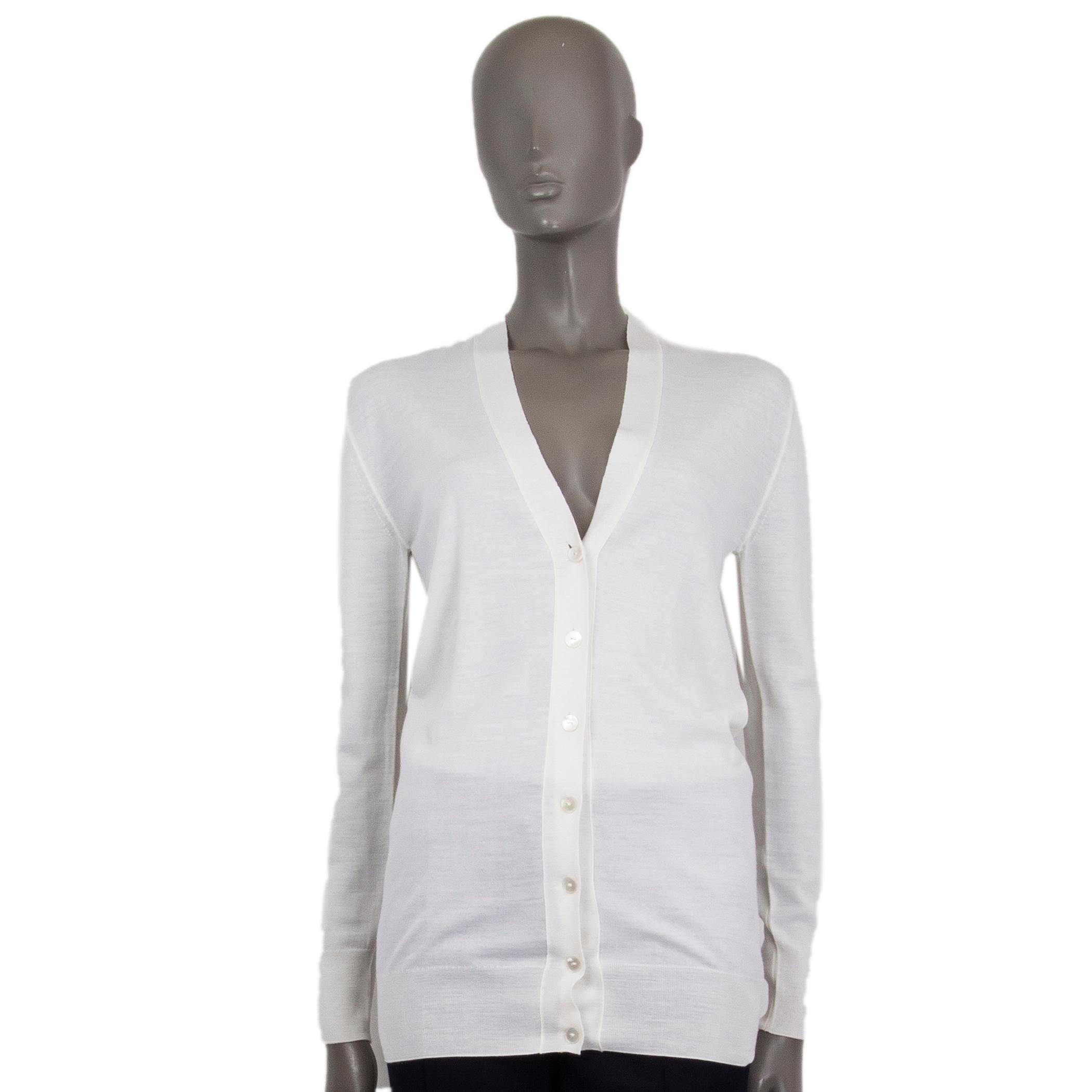 Women's LANVIN white wool LONG CUT BUTTON FRONT V-NECK Cardigan Sweater XS For Sale