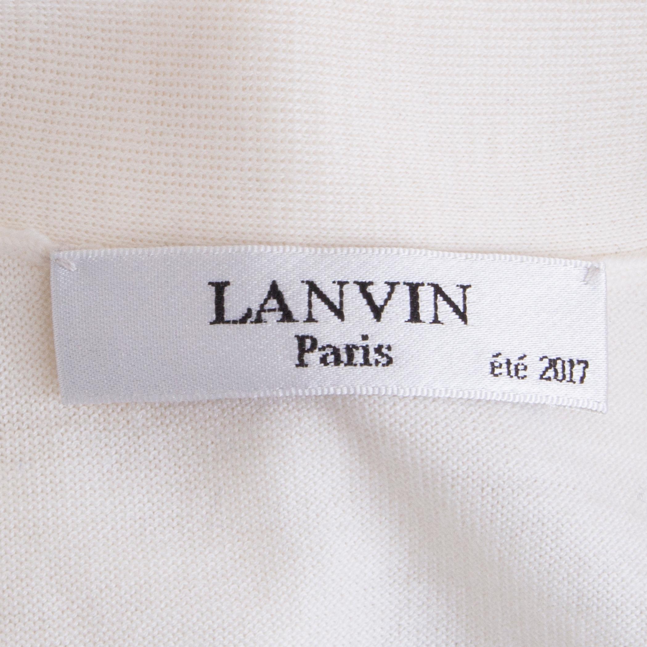 LANVIN white wool LONG CUT BUTTON FRONT V-NECK Cardigan Sweater XS For Sale 1