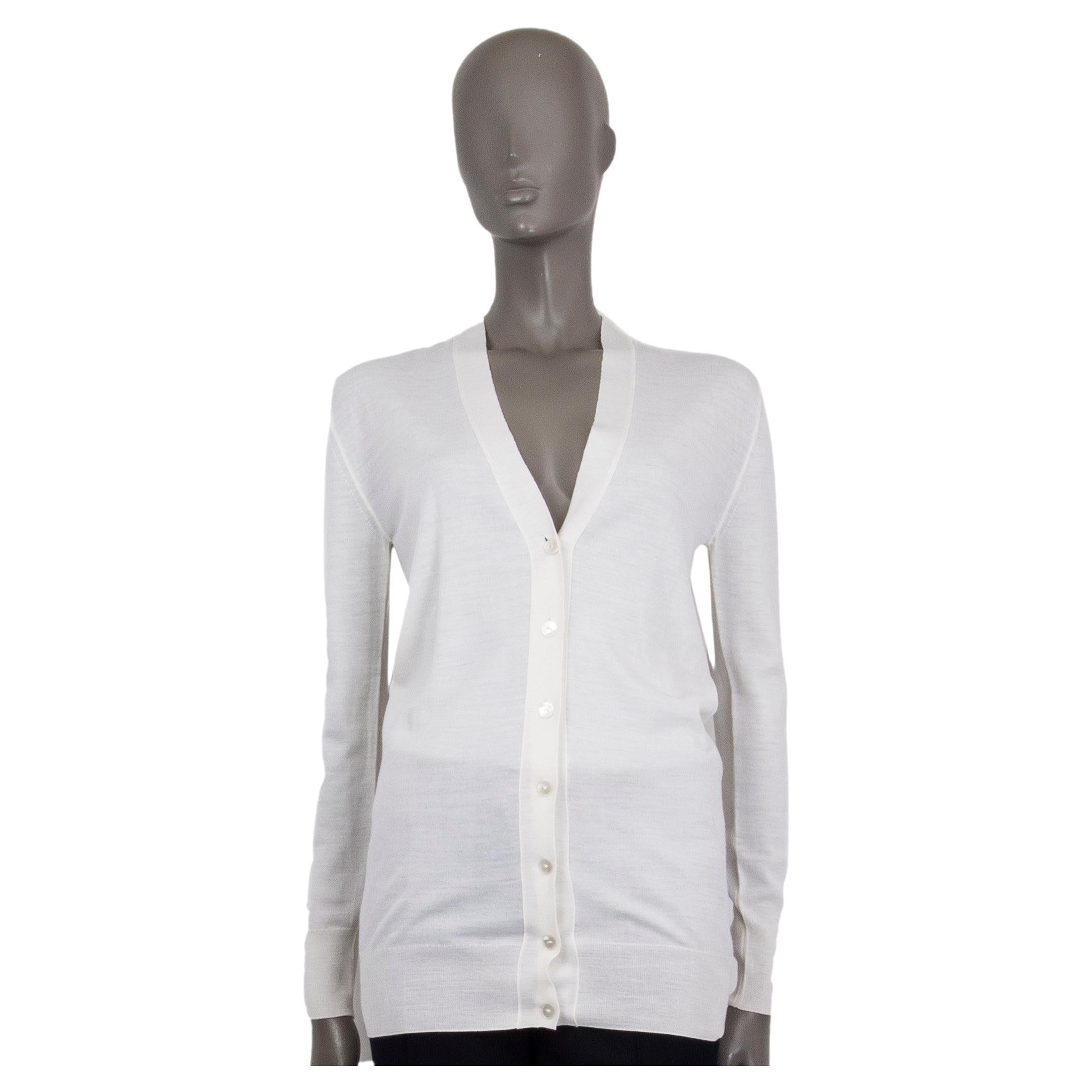 LANVIN white wool LONG CUT BUTTON FRONT V-NECK Cardigan Sweater XS