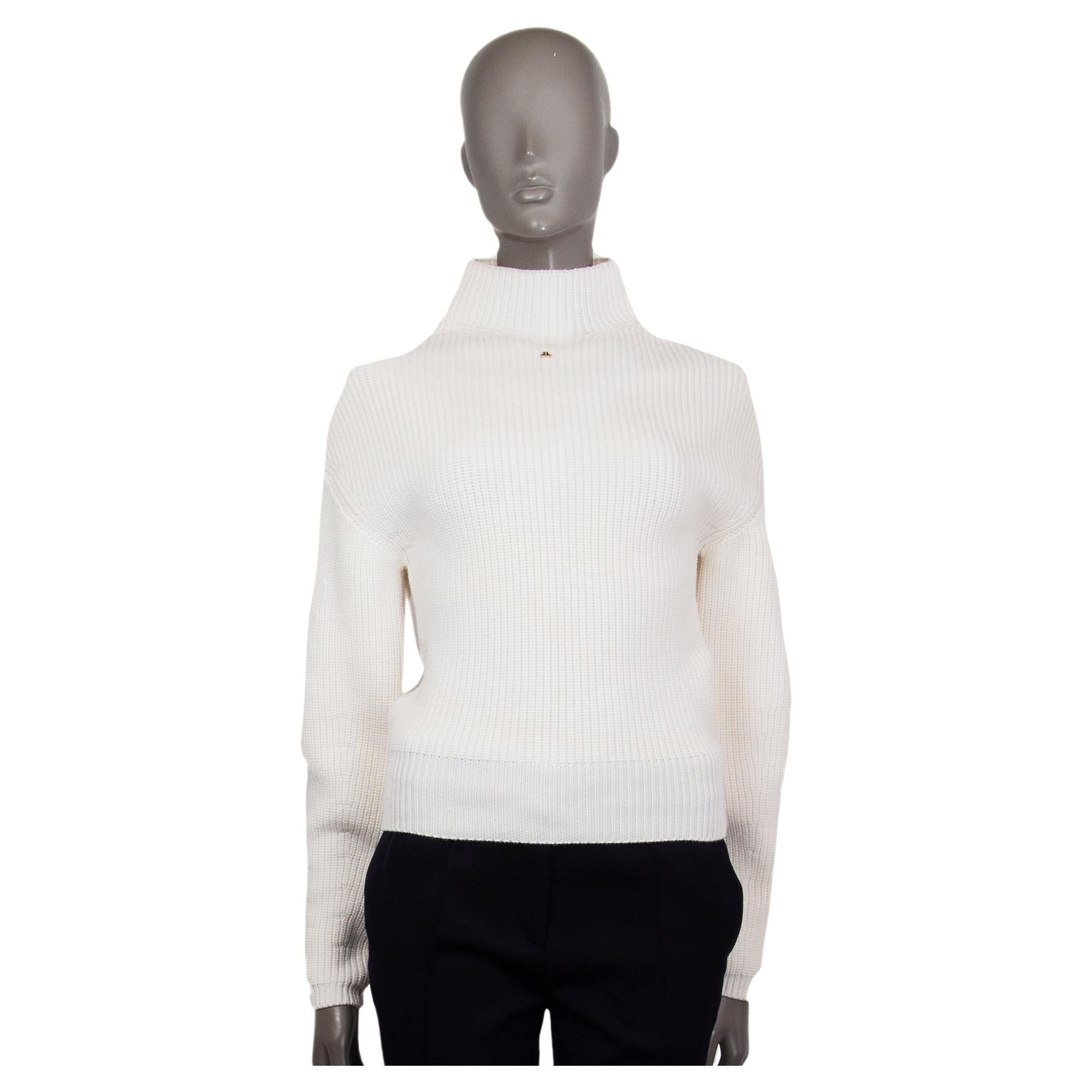 LANVIN white wool RIB KNIT Turtleneck Sweater XS