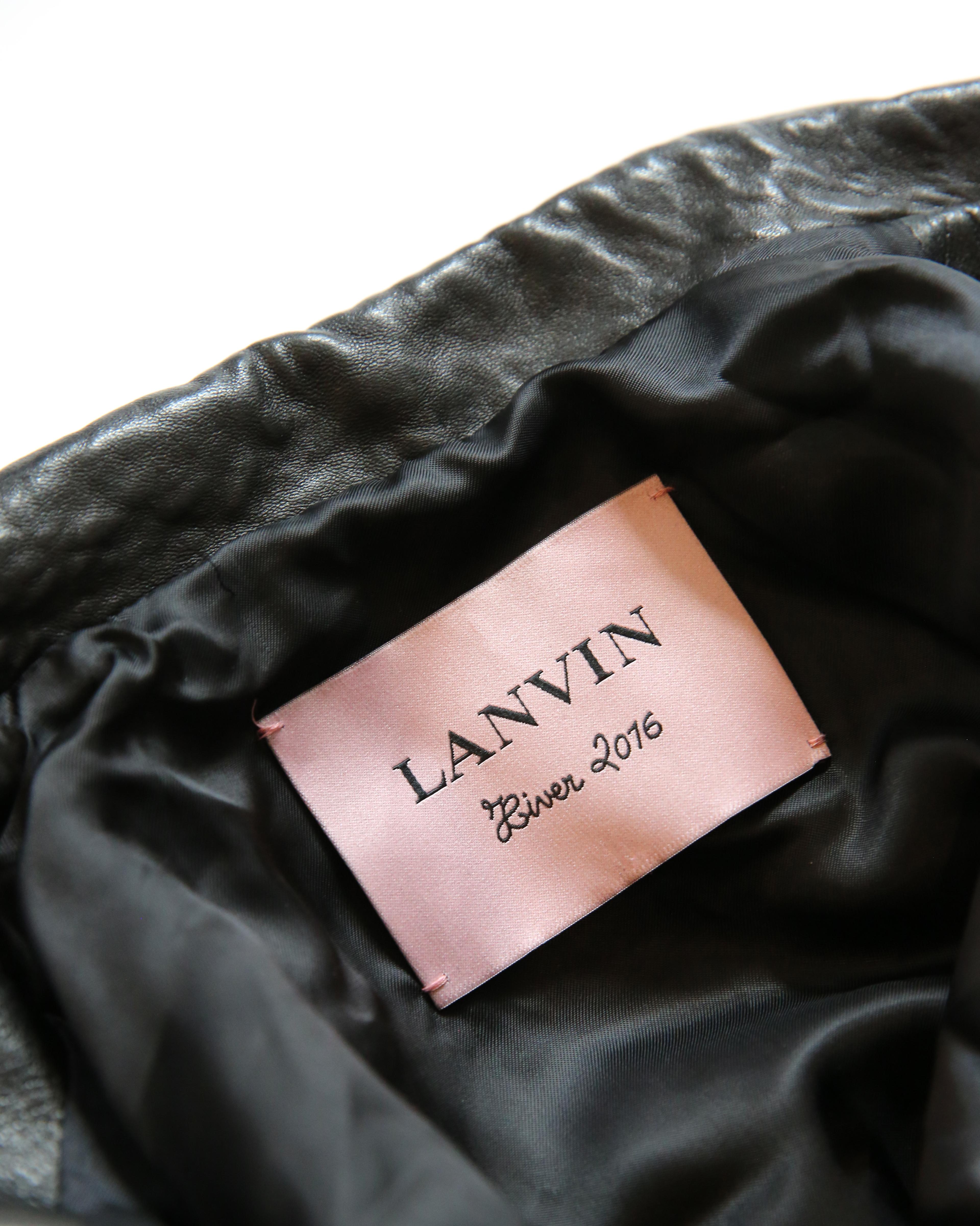 Lanvin Winter 2016 black leather belted oversized slouched leather jacket coat For Sale 10