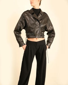 Lanvin Winter 2016 black leather belted oversized slouched leather jacket coat