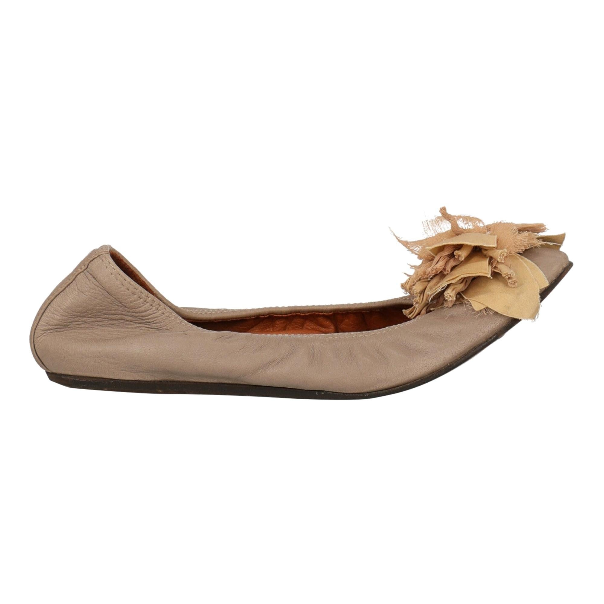 Lanvin Woman Ballet flats Beige Leather IT 37.5 For Sale