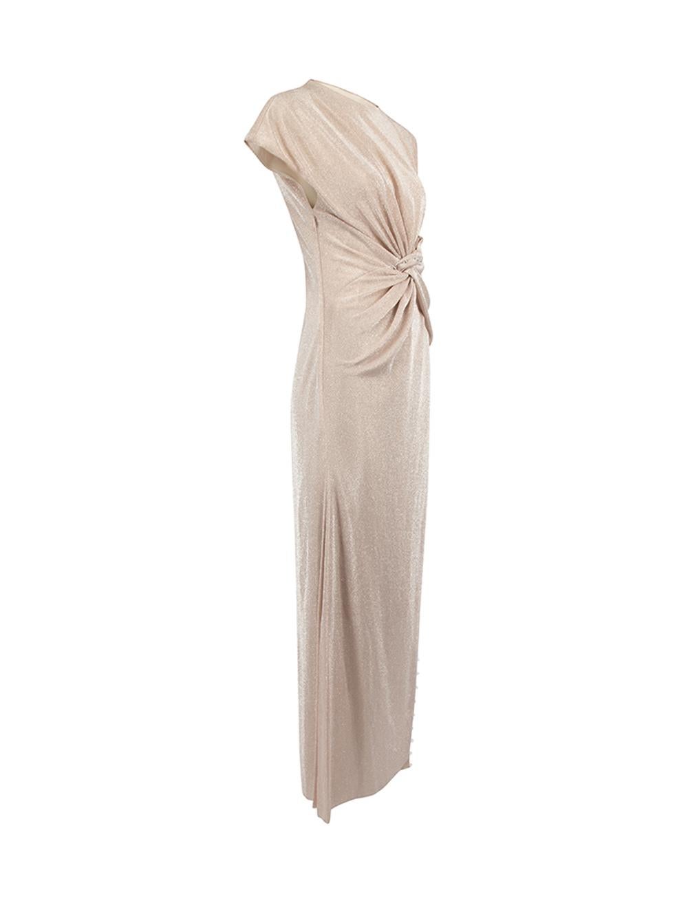 CONDITION is Never worn, with tags. No visible wear to dress is evident on this new Lanvin designer resale item. Details Metallic pink Synthetic Midi asymmetric dress Round neckline Knot detail on front Clear beads embellishments Back keyhole