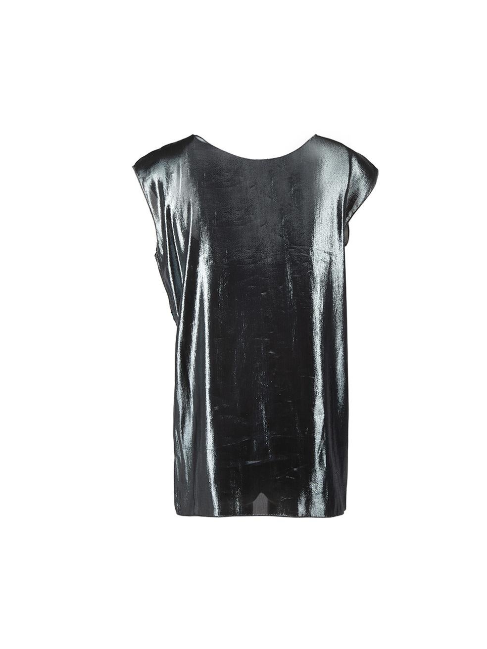 Lanvin Women's Metallic Silver Graphic Motif Tank Top In Good Condition In London, GB