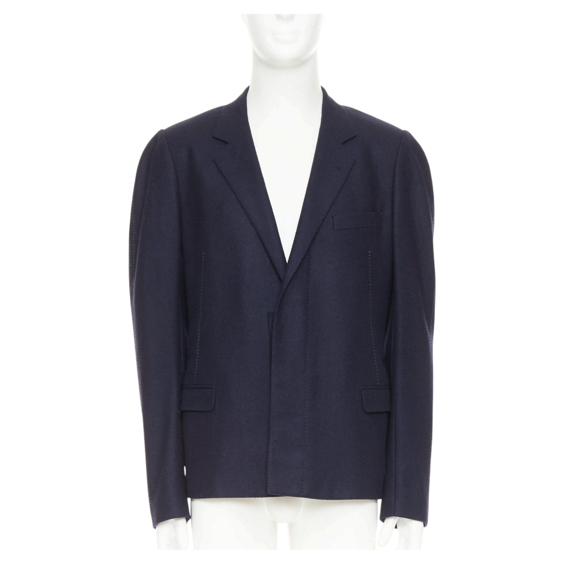 LANVIN wool blend overstitch seams notched lapel single breasted blazer EU52 XL