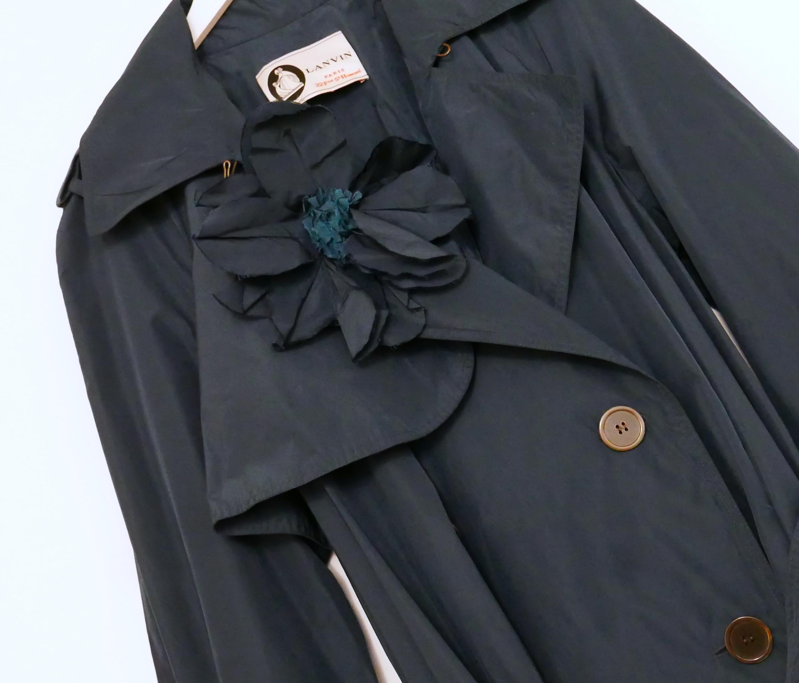 Lanvin x Alber Elbaz Resort 2010 Blue Taffeta Corsage Full Skirt Trench Coat In Excellent Condition For Sale In London, GB