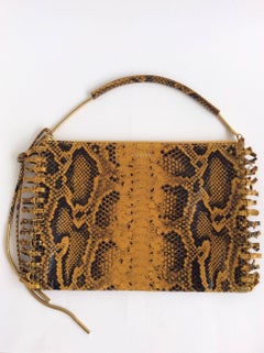 Lanvin Yellow And Black Snakeskin Print Zipped Knot-Fringe Calfskin Clutch