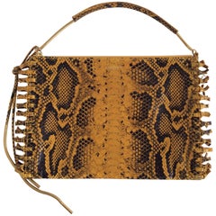 Lanvin Yellow And Black Snakeskin Print Zipped Knot-Fringe Calfskin Clutch