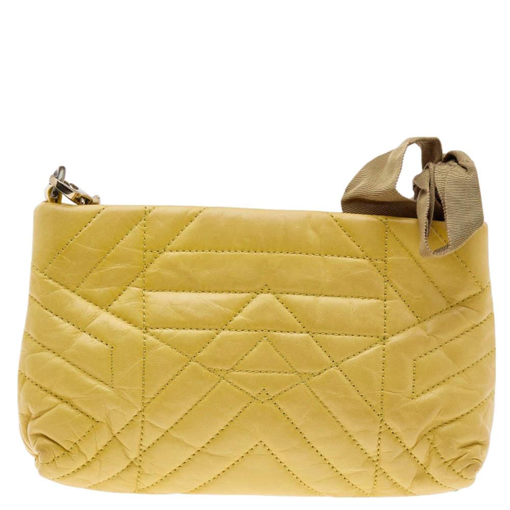 Lanvin Yellow Quilted Leather Happy Pocket Crossbody Bag In Fair Condition For Sale In Dubai, Al Qouz 2