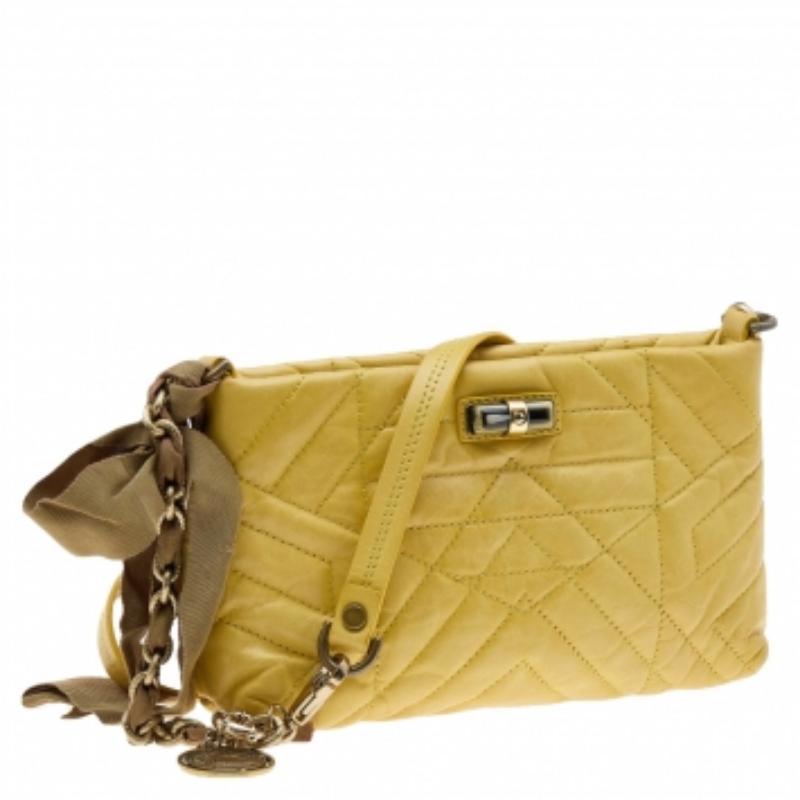 Lanvin Gelb Gesteppte Leder Happy Pocket Crossbody Tasche im Angebot 5