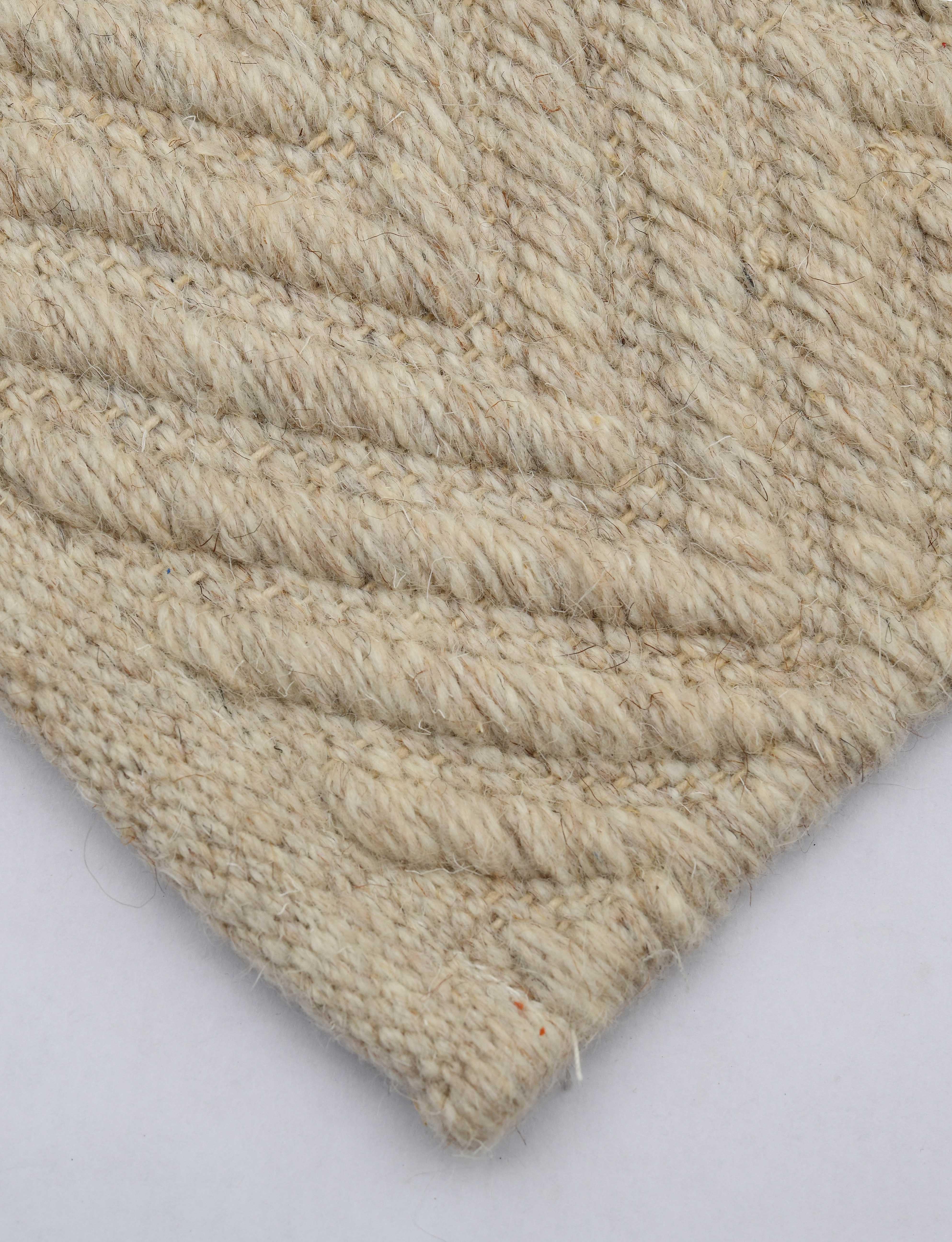 Indian Lanx, Beige, Handwoven Face 60% Undyed NZ Wool, 40% Undyed MED Wool, 6' x 9' For Sale