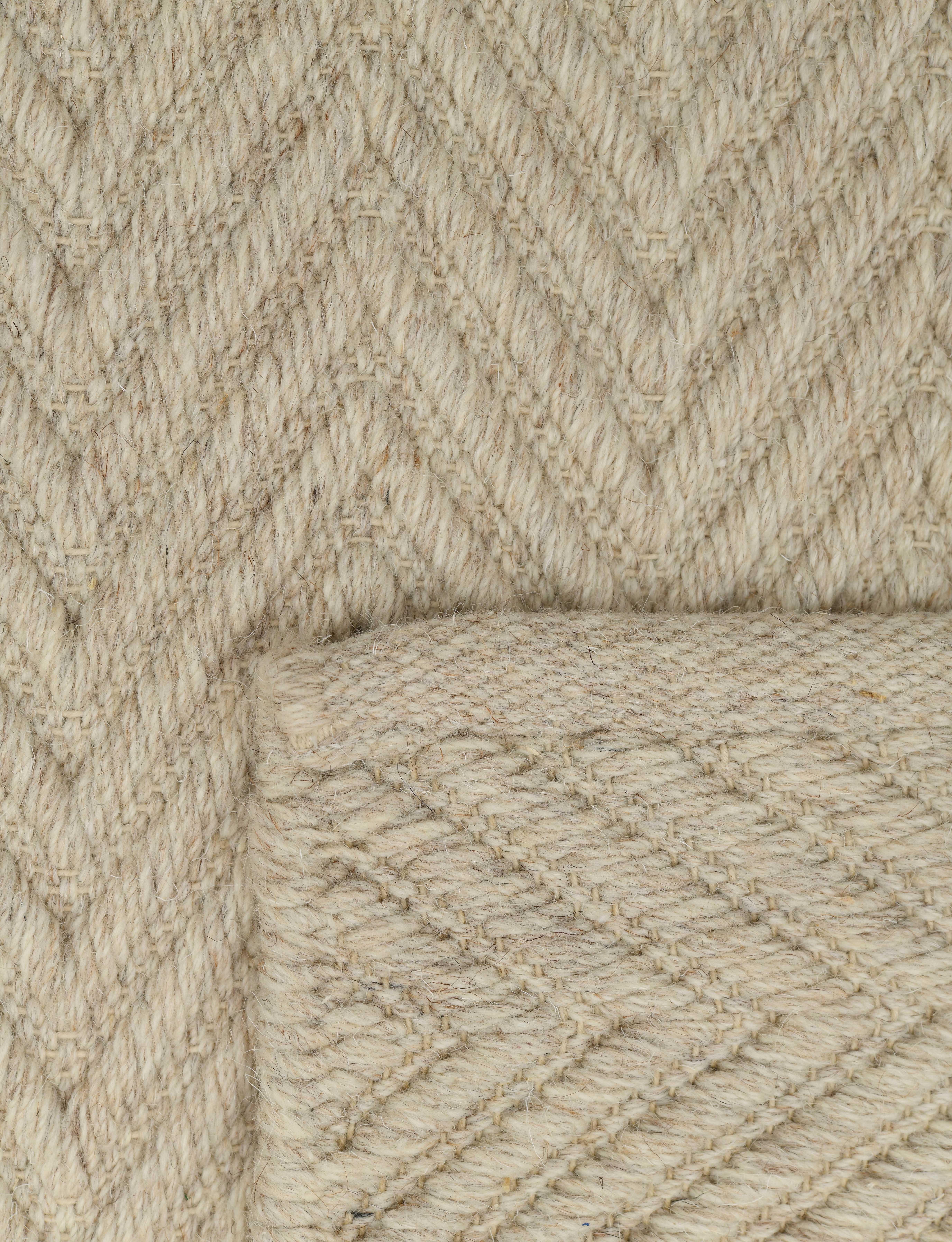 Hand-Woven Lanx, Beige, Handwoven Face 60% Undyed NZ Wool, 40% Undyed MED Wool, 6' x 9' For Sale