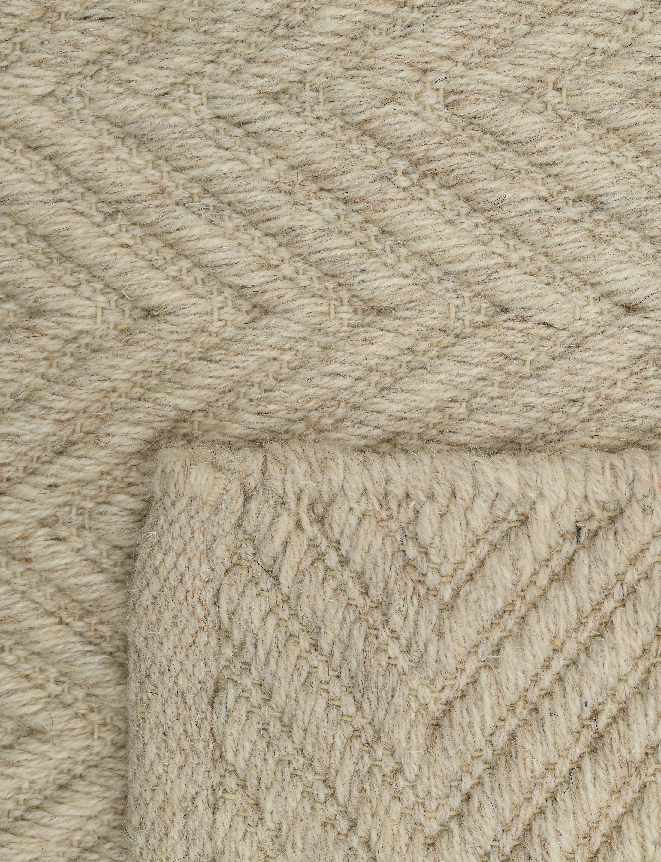 Contemporary Lanx, Beige, Handwoven Face 60% Undyed NZ Wool, 40% Undyed MED Wool, 8' x 10' For Sale