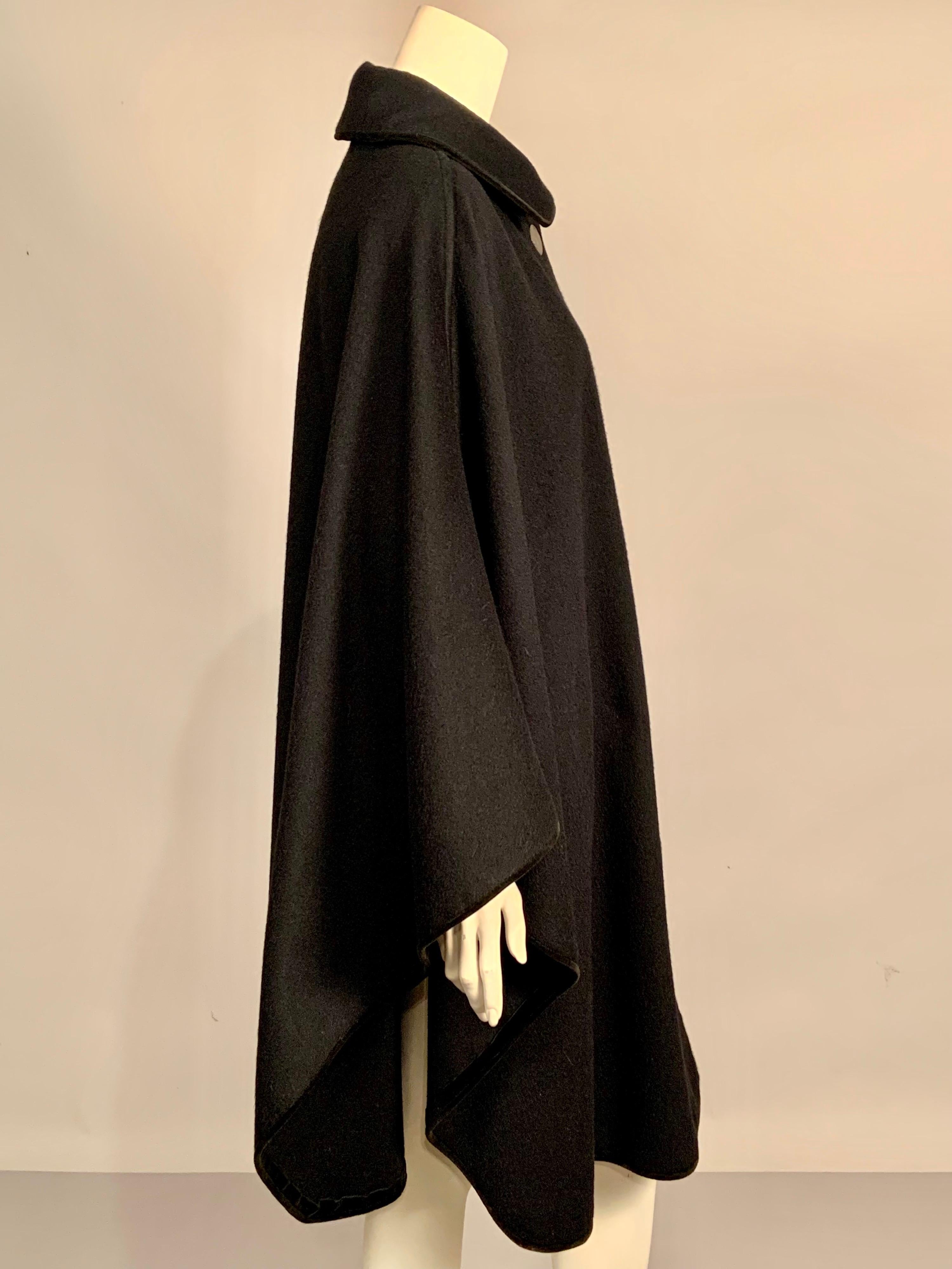 Lanz of Austria Black Wool Cape with Black Velvet Edging In Excellent Condition In New Hope, PA