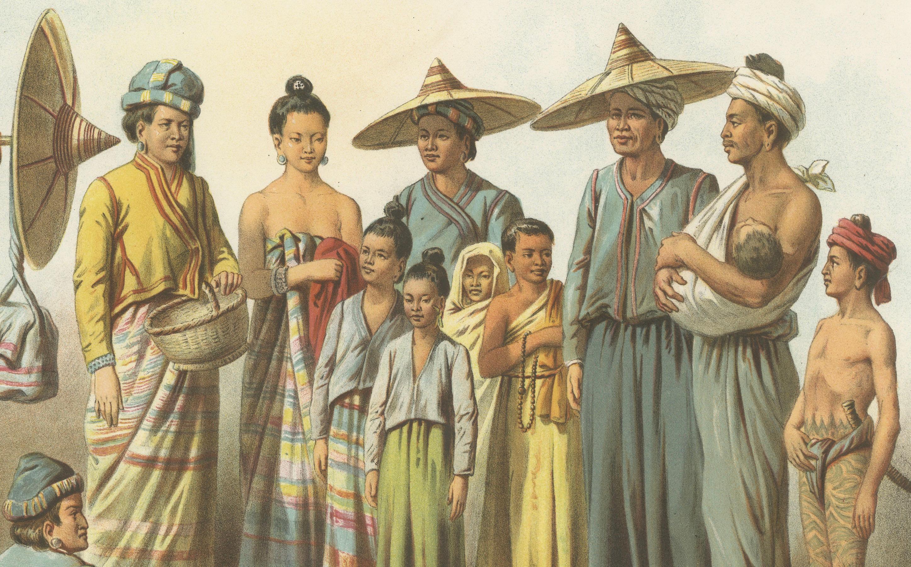 Lao and Burmese Peoples – Lithograph from French Indochina Exploration (1873) In Good Condition For Sale In Langweer, NL