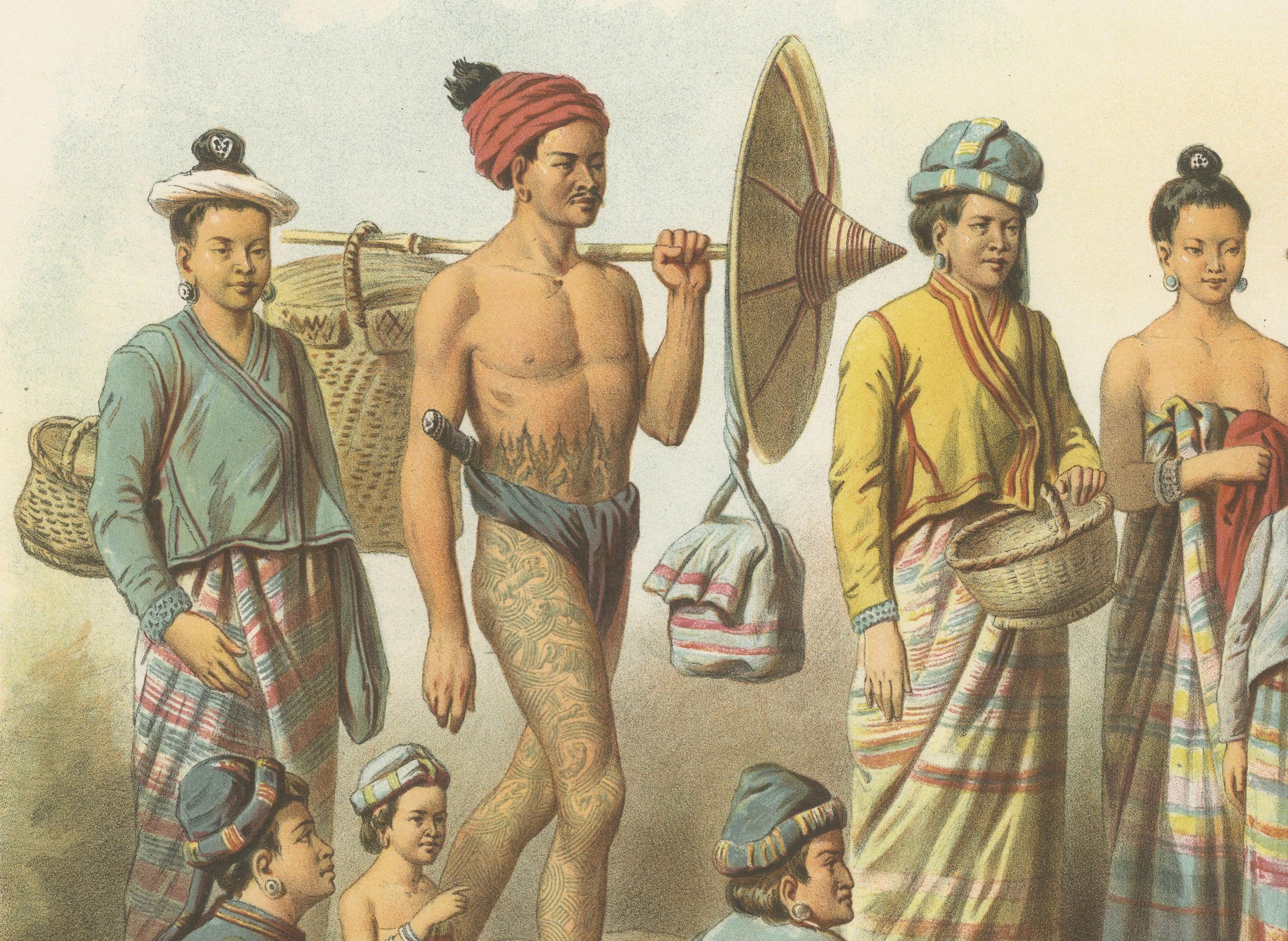 Late 19th Century Lao and Burmese Peoples – Lithograph from French Indochina Exploration (1873) For Sale