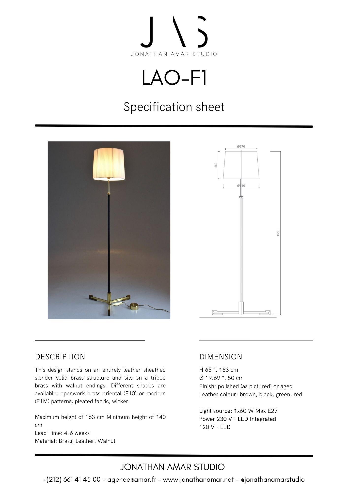 Lao-F1 Zeitgenössische verstellbare Stehlampe aus Leder und Messing im Angebot 11