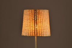 Ancora-T Contemporary Adjustable Leather Brass Wicker Floor Lamp