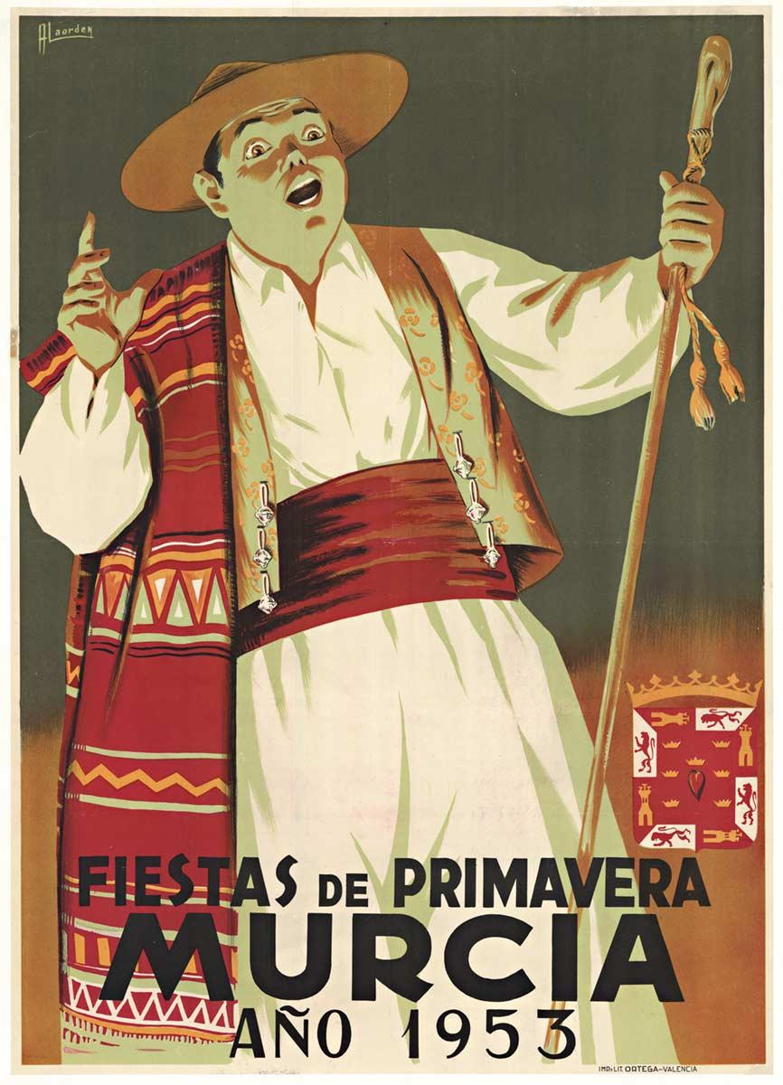Poster litografico d'epoca originale Fiestas de Primavera Murcia - Spagna