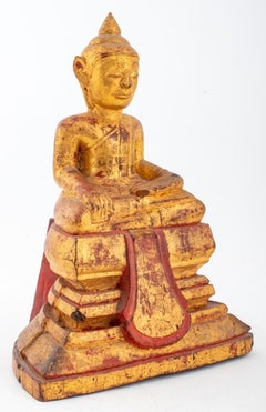 Laotian Carved Giltwood Seated Buddha Sculpture