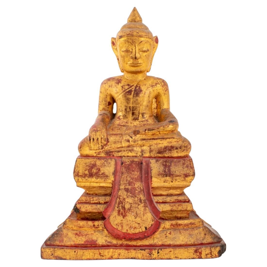 Laotian Carved Giltwood Seated Buddha Sculpture