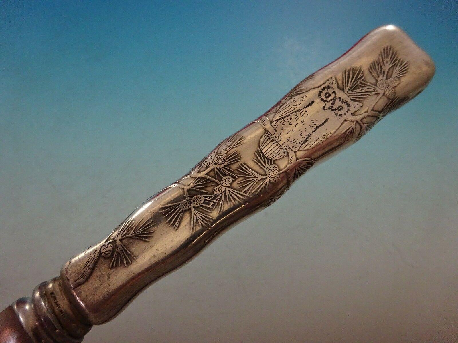 Lap Over Edge Acid Etched by Tiffany Sterling Silver Dinner Knife w/ Owl in Tree In Excellent Condition In Big Bend, WI