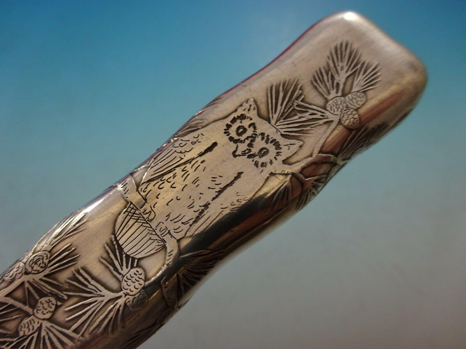 20th Century Lap Over Edge Acid Etched by Tiffany Sterling Silver Dinner Knife w/ Owl in Tree