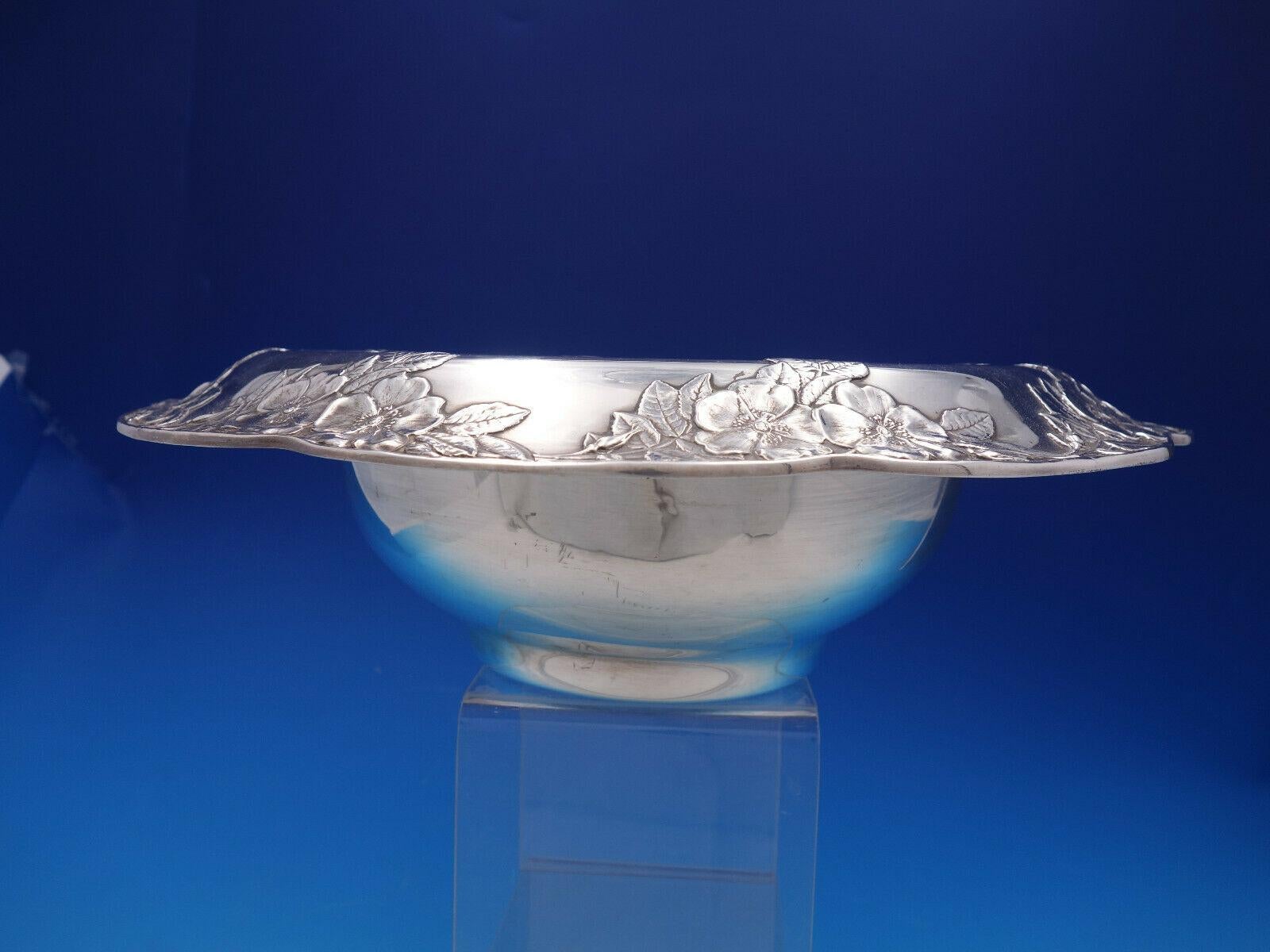 Lap Over Edge Acid Etched by Tiffany Sterling Silver Floral Fruit Bowl In Excellent Condition In Big Bend, WI