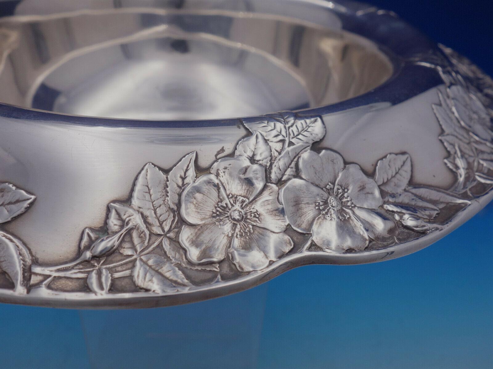 20th Century Lap Over Edge Acid Etched by Tiffany Sterling Silver Floral Fruit Bowl