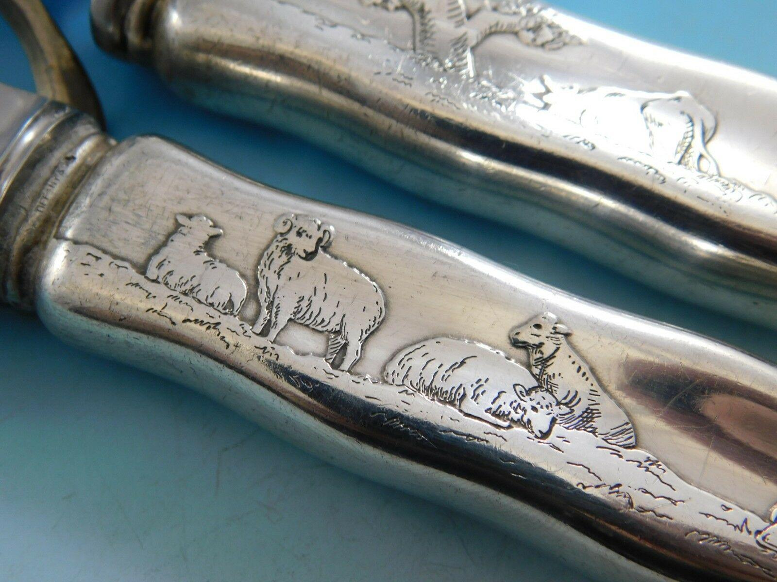 Lap Over Edge Acid Etched by Tiffany Sterling Silver Roast Carving Set Cow Motif 1
